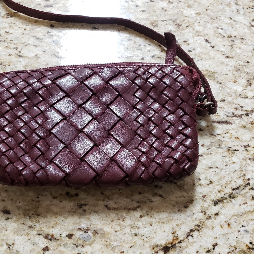 Chic Woven Leather Small Crossbody Bag - Deep Burgundy 3 Compartments Zip Close